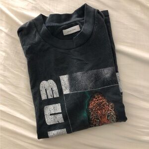 Anine Bing Grey Short Sleeve Cotton Crew Neck Cheetah Tee Small